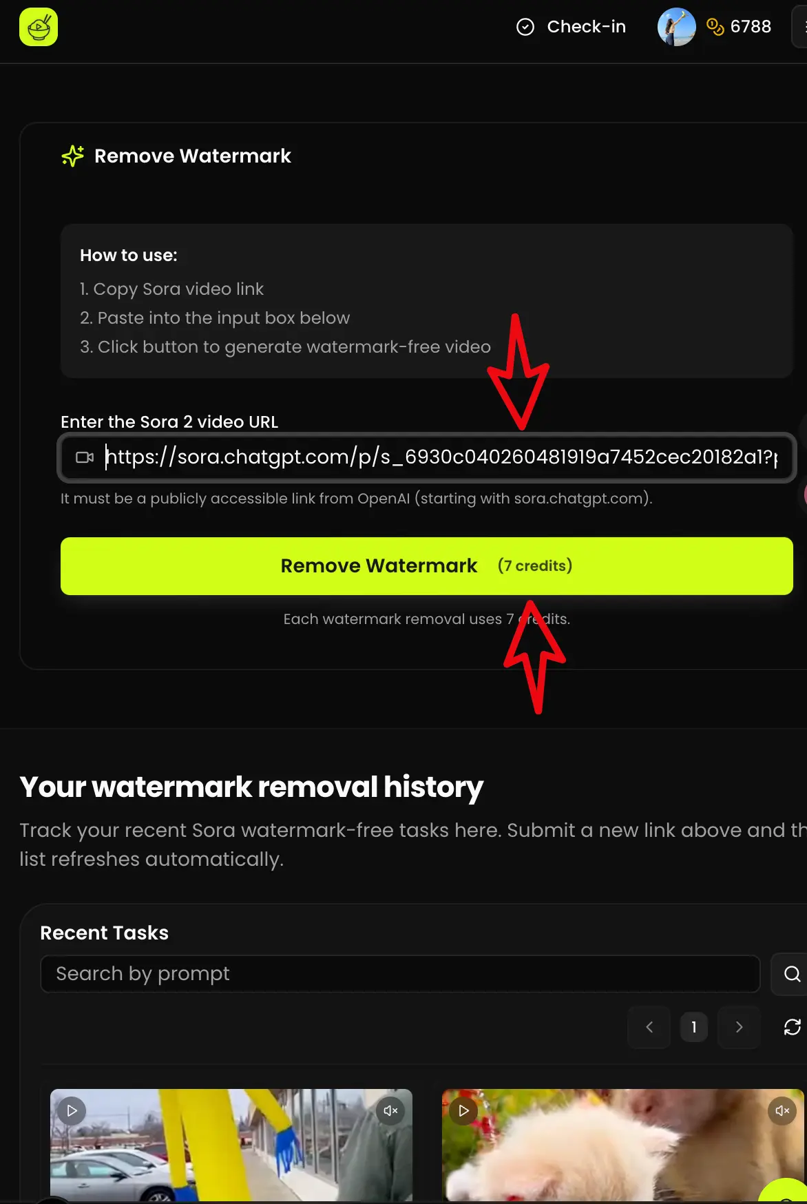 Paste link and remove watermark