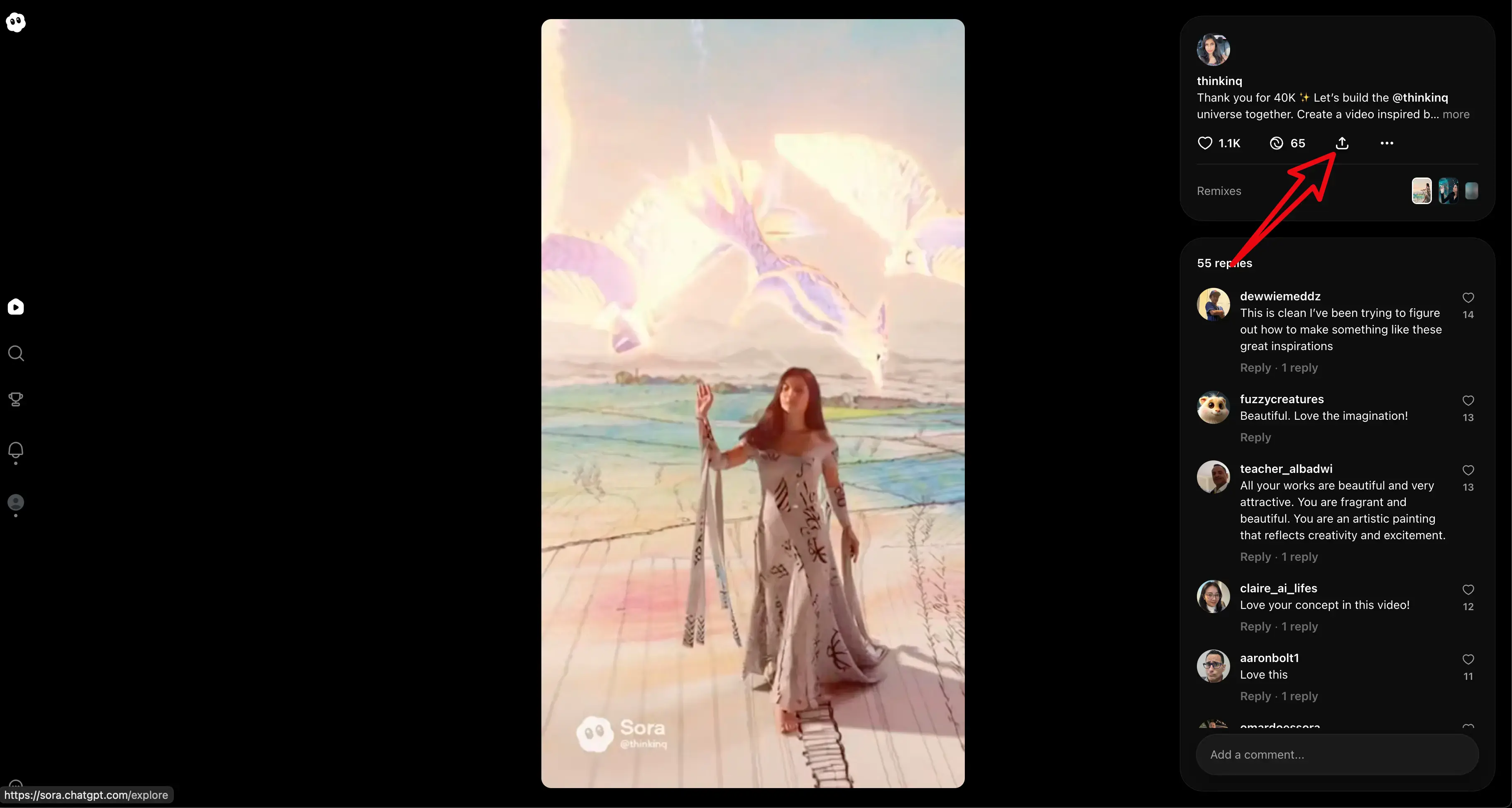 Copy share link on Sora desktop